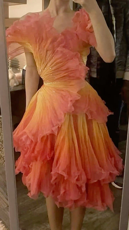 Orange Ombre Lace Hem Homecoming Dress R2773