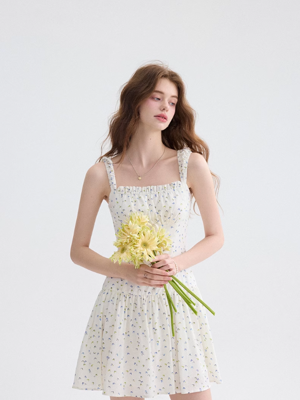 French floral suspender skirt pastoral style dress short skirt holiday style skirt R2756