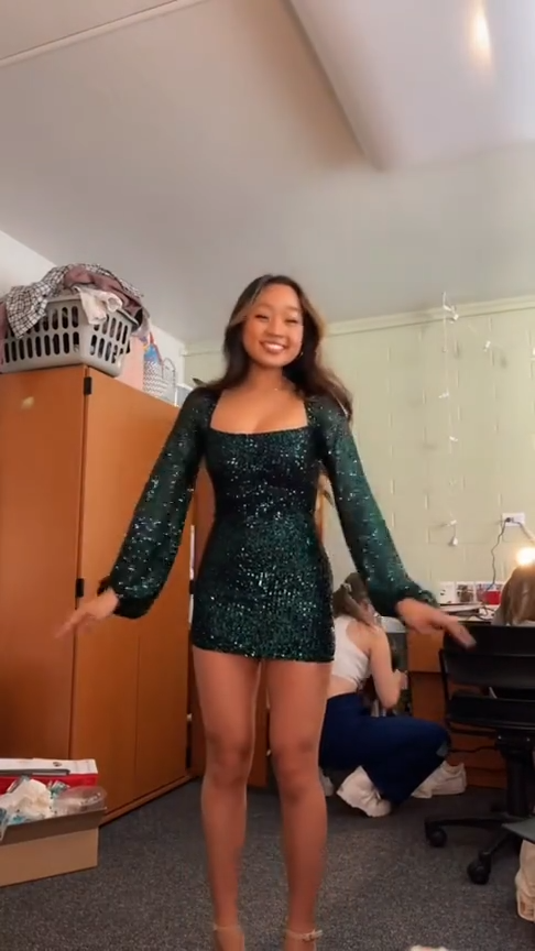 Dark green sequined square neckline waist slim A-line short skirt homecoming dress R5613