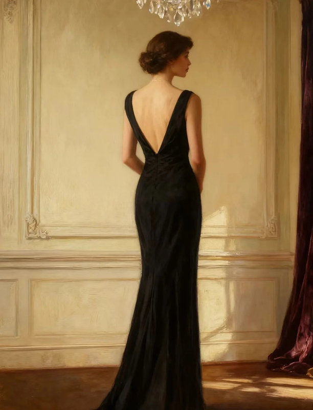 Black halter-neck V-neck elegant fitted long ball gown R6725