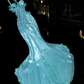 Lake blue halter-neck fitted fishtail long ball gown R7004