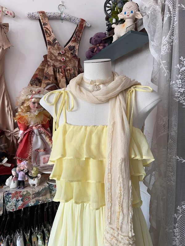 Yellow halter-neck elegant long dress, prom dress R6285