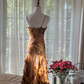 Brown and gold halter-neck fitted tiered skirt sexy long ball gown R7792