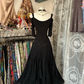 Black off-the-shoulder lace maxi dress, fitted waist ball gown R6325
