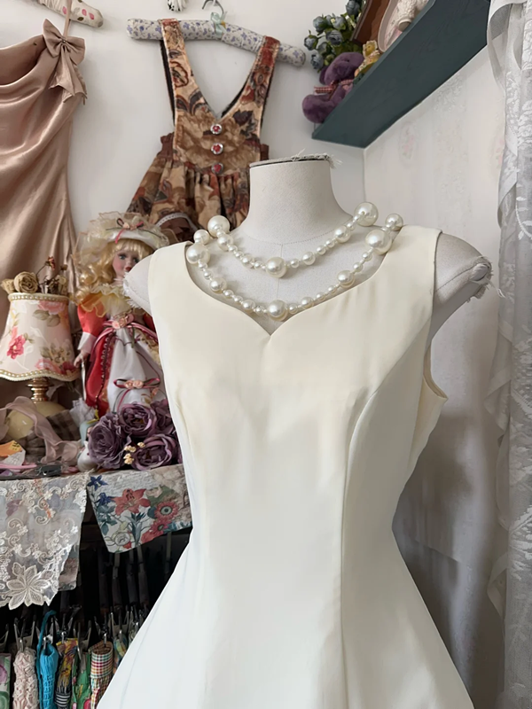 White sleeveless slim waist A-line short skirt ball gown R6165