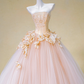 Pink tube top waist slim fit three-dimensional flower puffy tulle long dress bridal dress R5732