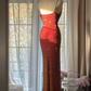 Orange-red halter-neck fitted waist bodycon sexy long ball gown R7720