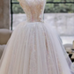 White suspender sequined waist slim fit puffy skirt long dress bridal dress R5807