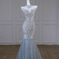 Silver diamond waist slim sexy blue hip fishtail skirt long dress bridal dress R5847