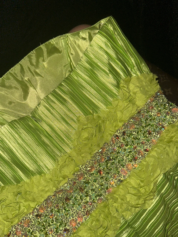 Light green strapless, fitted, mermaid-style long ball gown, elegant and fairy-like R6964