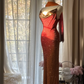 Orange-red halter-neck fitted waist bodycon sexy long ball gown R7720