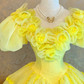 Yellow Puff Sleeve Waist-Cinched Puff-Skirt Ball Gown & Bridal Gown R7398