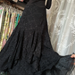 Black off-the-shoulder lace maxi dress, fitted waist ball gown R6325