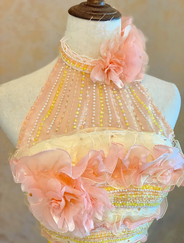 Pink Long Prom Dress with Sleeveless Halter Neck, Fitted Waist and Tiered Skirt; Bridal Gown R7317