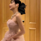 Pink halter-neck fitted waist puffy long skirt ball gown R6405