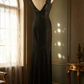 Black halter-neck V-neck elegant fitted long ball gown R6725
