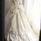 White off-the-shoulder lace waist-cinching slim-fit ballgown long prom dress R7951