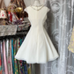 White sleeveless slim waist A-line short skirt ball gown R6165