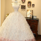 White strapless lace floral dress with a fitted waist and full skirt, long ball gown/bridal gown R6764