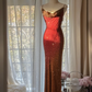 Orange-red halter-neck fitted waist bodycon sexy long ball gown R7720