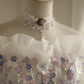 White off-the-shoulder floral design, fitted waist, full skirt, long ball gown, bridal dress R6843