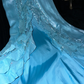 Lake blue halter-neck fitted fishtail long ball gown R7004