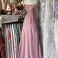 Rose pink halter-neck fitted long elegant ball gown R7871
