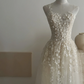 Sheer white strapless, waist-cinched printed elegant and sexy long prom dress R7990