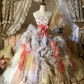 Soft floral print strapless waist-cinching princess skirt long ball gown R6485