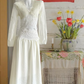 White long-sleeved printed fitted elegant long dress, ball gown R6245