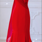 Red Satin Bow-Accented Neckline Fitted-Waist Slim-Fit Bodycon Long Bridal Gown R5924