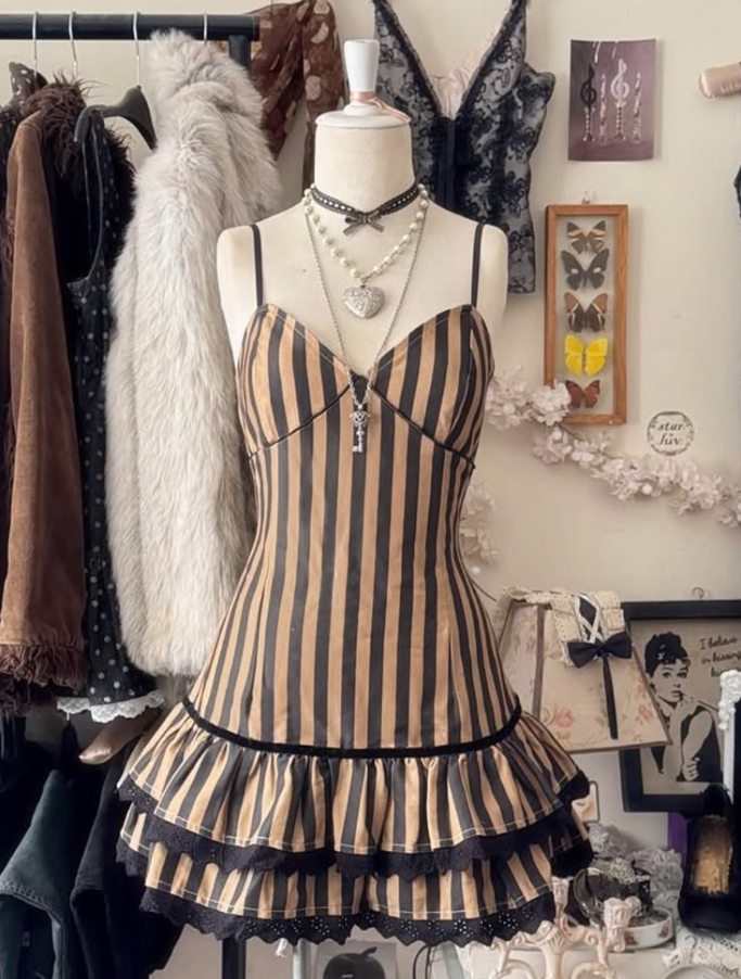 Striped Retro Women's Homecoming Dress Golden Corset Short Prom Dress Party Dress RS2489