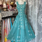 Lake blue sleeveless fitted A-line long ball gown R7831