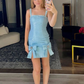 Light blue suspender sequined waist slim hip skirt homecoming dress R5573