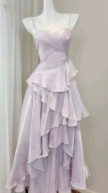 Dreamy Silky Tiered Prom Gown Lavender Women's Maxi Evening Dress Party Dress RS2821