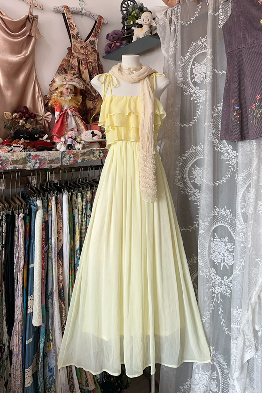 Yellow halter-neck elegant long dress, prom dress R6285
