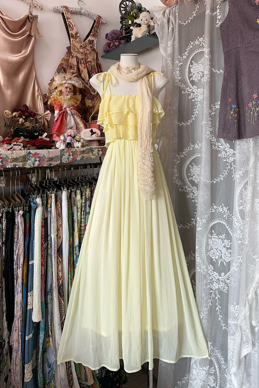 Yellow halter-neck elegant long dress, prom dress R6285