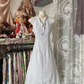 White-based Gingham Sleeveless Waist-Cinched Slim-Fit A-Line Short-Length Ball Gown R7443