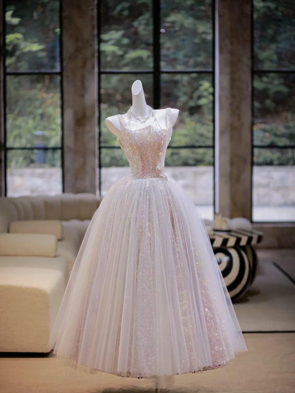 White suspender sequined waist slim fit puffy skirt long dress bridal dress R5807