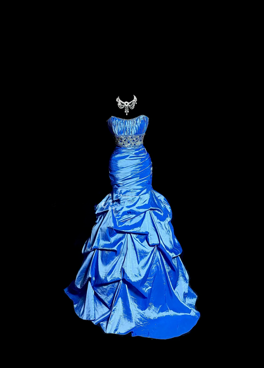 Blue strapless fitted waist slim-fitting ball gown with a full skirt R6645