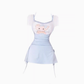 Pure desire style printed short T-shirt 2025 halter neck pleated waist a-line skirt suit R1207