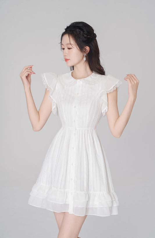 White chiffon dress women's summer ruffled short skirt new high waist A-line small white skirt R4497