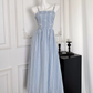 Blue plaid lace slim and high-end detachable suspender tube top long skirt R1984