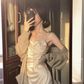 Silk satin sexy dress 2025 temperament holiday seaside slit inner suspender skirt R1441