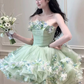 Dreamy Mint Green Tulle Floral Strapless A-Line Short Prom Dress Birthday Dress RS2957