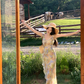 Romantic vacation floral ruffled V-neck dress for women, new style waist slimming long dress R4376