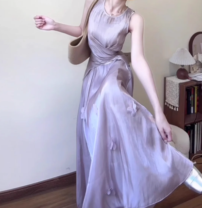Gentle temperament purple sleeveless vest a-line skirt wear two-piece suit R0813