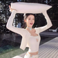 Sweet hot girl suspenders long-sleeved cardigan 2025 pure desire style printed hip skirt suit R1365