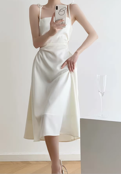French satin suspender dress sexy slim holiday hollow wear gentle high-end skirt R1480
