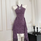 Purple halter neck dress 2025 new style new Chinese style hip skirt lace skirt R2086